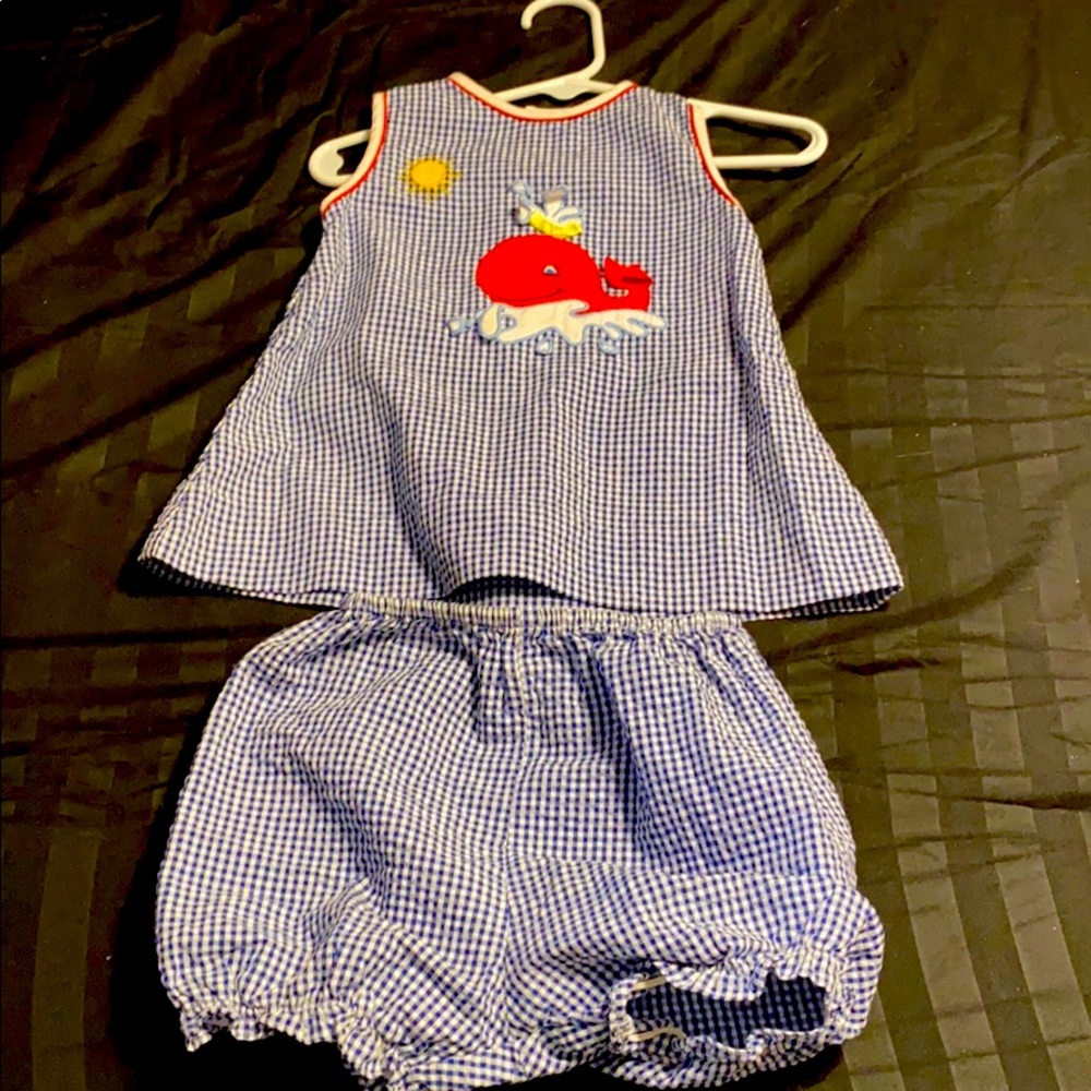 6m whale seersucker bloomer set